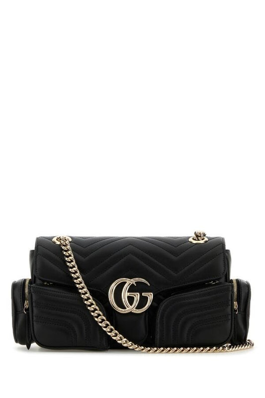 Gucci Woman Black Leather Small Gg Marmont Shoulder Bag