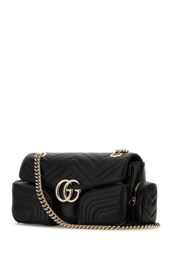 Gucci Woman Black Leather Small Gg Marmont Shoulder Bag