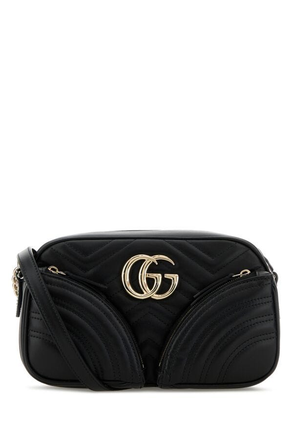 Gucci Woman Black Leather Small Gg Marmont Crossbody Bag