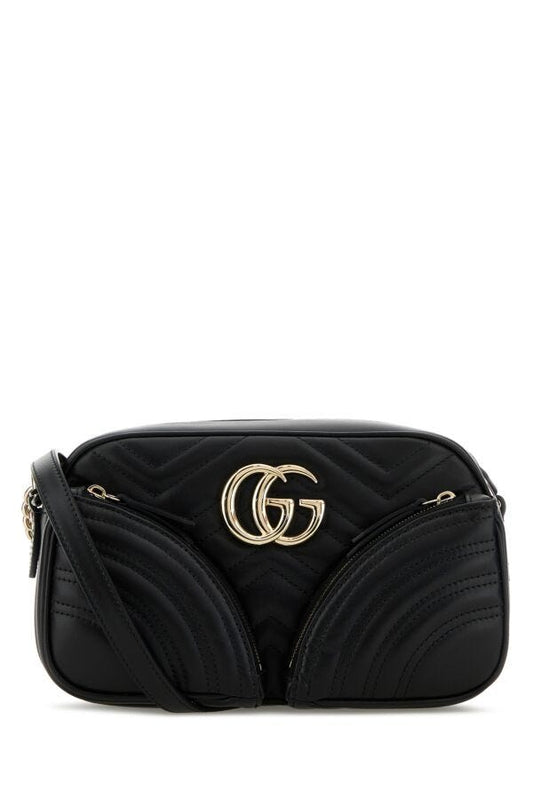 Gucci Woman Black Leather Small Gg Marmont Crossbody Bag