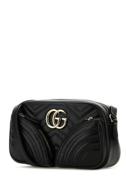 Gucci Woman Black Leather Small Gg Marmont Crossbody Bag