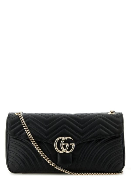 Gucci Woman Black Leather Large Gg Marmont Shoulder Bag