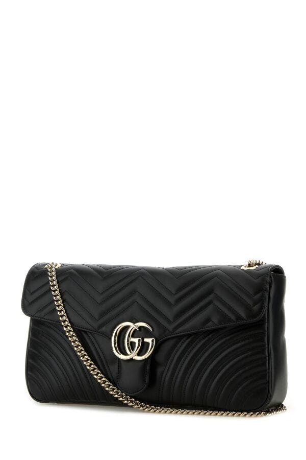 Gucci Woman Black Leather Large Gg Marmont Shoulder Bag