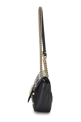 Gucci,  Black Leather & Faux Pearl GG Marmont Shoulder Bag Small, Black