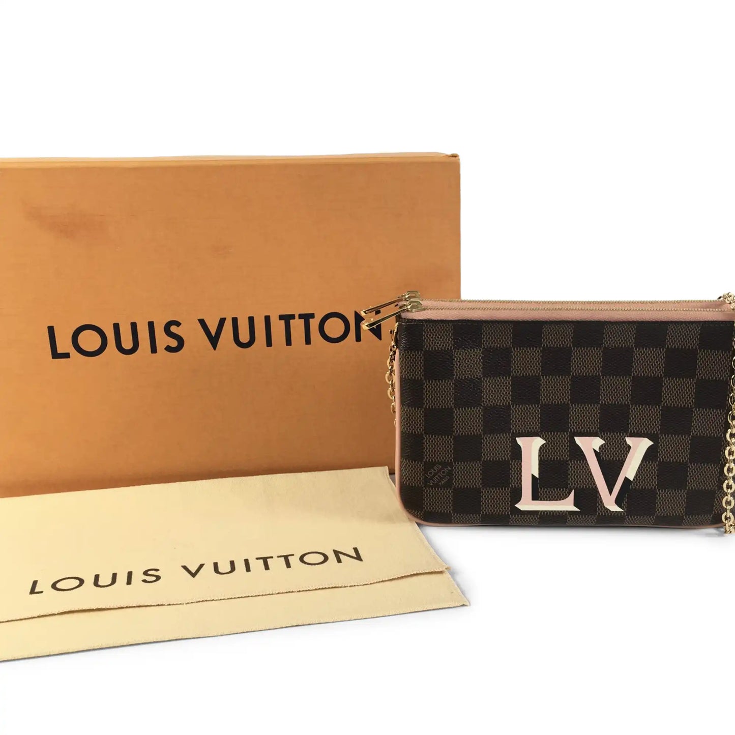 Louis Vuitton Double Zip Pochette Damier Ebene Canvas