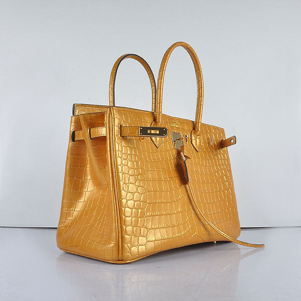 Hermes Birkin 35cm 6089 New Golden Crocodile Vein Handbags Gold