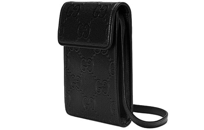 (WMNS) Gucci Logo Embossing Leather Shoulder Messenger Bag Mini Unisex / Black 625571-1W3AN-1000