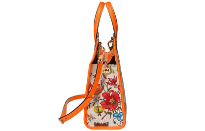 (WMNS) Gucci Metallic Interlock Double G Flowers Printing Canvas handbag White / Orange / Multicolor 550141-9ZIBX-8868