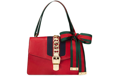 (WMNS) Gucci Sylvie SeriesGold Chain Single Shoulder Bag Small Red 524405-CVLEG-8604