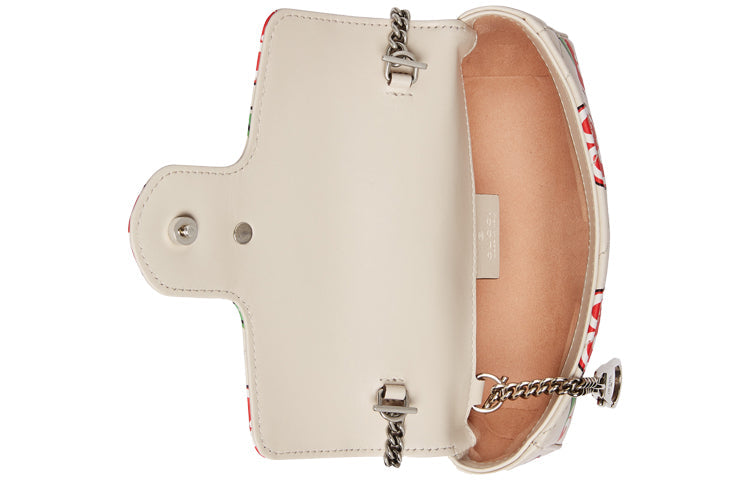 (WMNS) Gucci GG Marmont Rectangular Leather Chain Shoulder Bag 'Cream White Red' 476433-1W8AN-9086