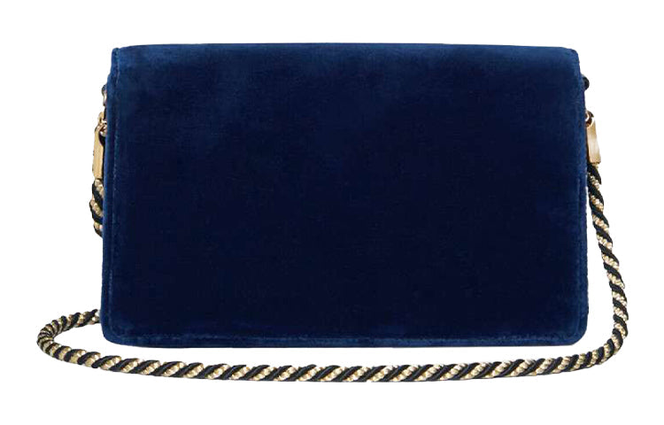 (WMNS) Gucci Logo Velvet Shoulder Messenger Bag Navy Blue 544242-9STCX-4571