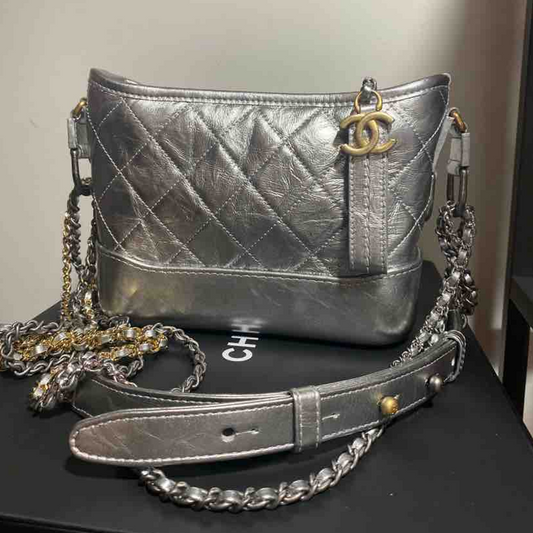 Chanel Gabrielle Shoulder Bag, Silver Quilted Leather, Medium