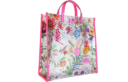 (WMNS) Gucci Metallic Tiger Head Adornment Flowers Printing PVC Tote Pink Handbag 548713-91EB0-8859