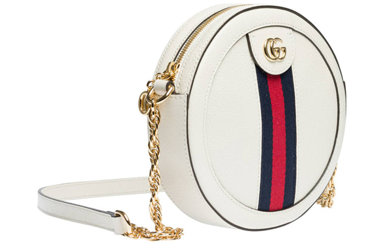 (WMNS) Gucci Ophidia Gold Logo Stripe Webbing Leather Chain Shoulder Messenger Bag Mini White 550618-CWG1G-8454