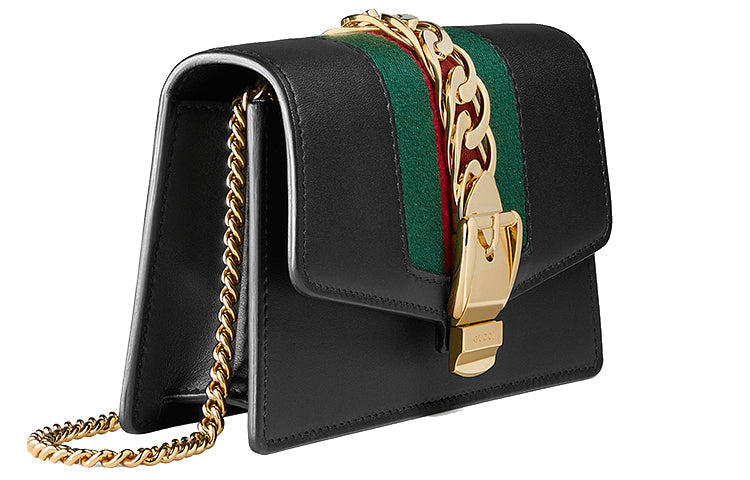 (WMNS) Gucci Sylvie Series Fabric/ Leather Single Shoulder Satchel mini Black/ Red/ Green 494646-CWLSG-1060