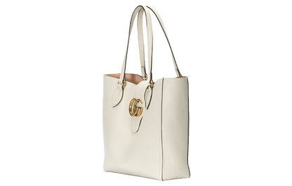 (WMNS) Gucci Gold Label Logo Leather Tote Shoulder Bag Small White Handbag 652680-1U10T-9022