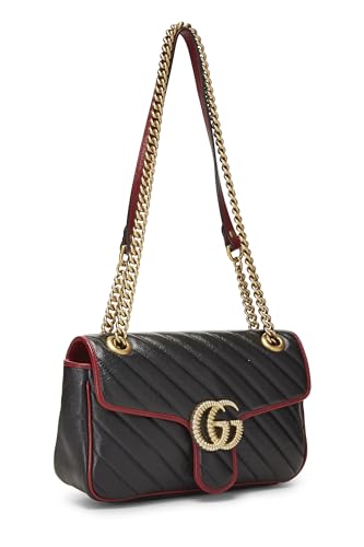 Gucci,  Black Leather Torchon GG Marmont Shoulder Bag Small, Black