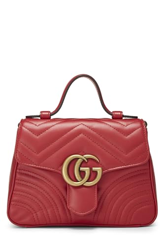 Gucci,  Red Leather GG Marmont Top Handle Bag Mini, Red