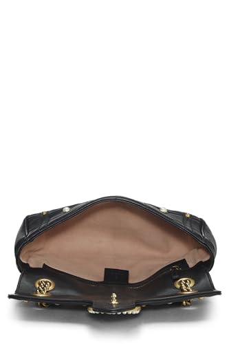 Gucci,  Black Leather & Faux Pearl GG Marmont Shoulder Bag Small, Black