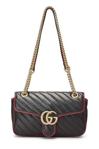 Gucci,  Black Leather Torchon GG Marmont Shoulder Bag Small, Black