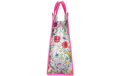 (WMNS) Gucci Metallic Tiger Head Adornment Flowers Printing PVC Tote Pink Handbag 548713-91EB0-8859