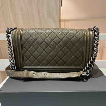 Chanel LeBoy Bag, Olive Green Caviar Skin & Ruthenium-Finish Metal