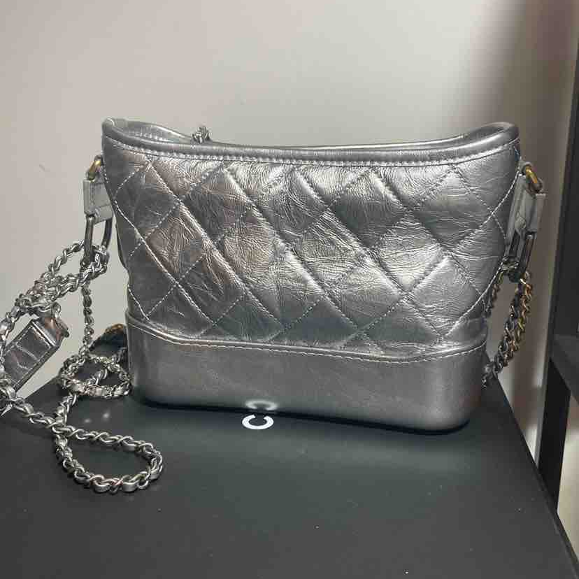 Chanel Gabrielle Shoulder Bag, Silver Quilted Leather, Medium