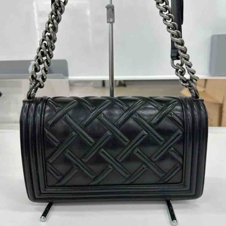 Chanel Quilted Embossed Boy Flap Bag, Black Calfskin, Medium