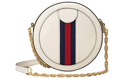 (WMNS) Gucci Ophidia Gold Logo Stripe Webbing Leather Chain Shoulder Messenger Bag Mini White 550618-CWG1G-8454