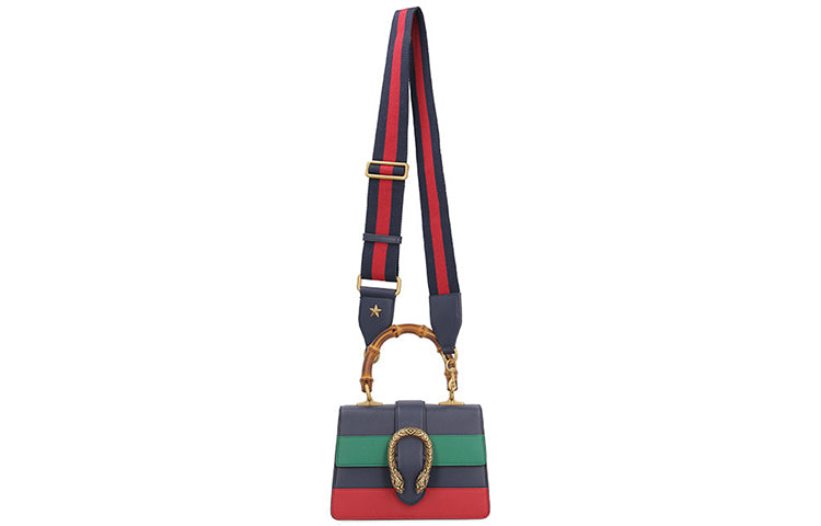 (WMNS) Gucci Dionysus Tiger Head Bamboo Stripe Leather Handbag 'Navy Blue Green Red' 523367-CWLMT-8543