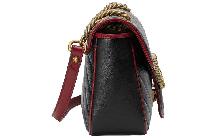 Gucci GG Marmont Gold Logo Colorblock Leather Chain Shoulder Messenger Bag Small Black / Red Retro 443497-0OLFX-8277