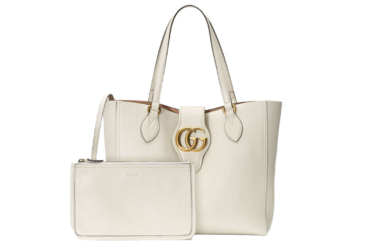 (WMNS) Gucci Gold Label Logo Leather Tote Shoulder Bag Small White Handbag 652680-1U10T-9022