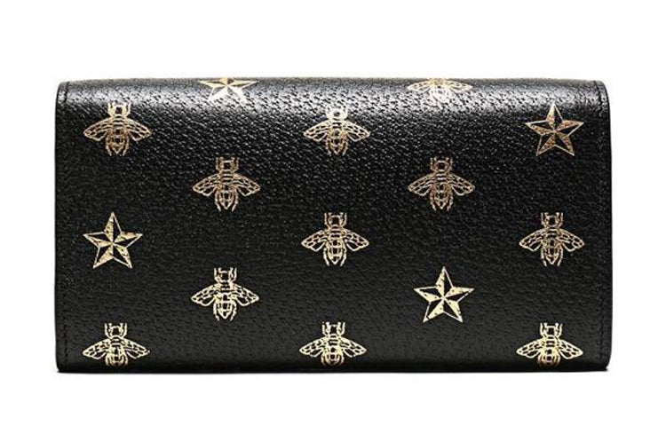 (WMNS) Gucci Padlock Metallic Bee Star Printing Leather Chain Wallet Shoulder Bag Armpit Black Handbag 453506-DJ2KG-8474