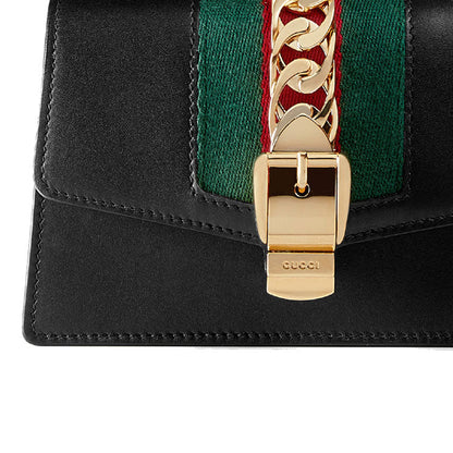 (WMNS) Gucci Sylvie Series Fabric/ Leather Single Shoulder Satchel mini Black/ Red/ Green 494646-CWLSG-1060