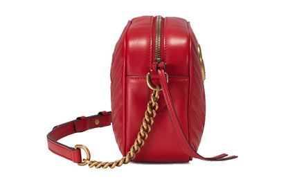 (WMNS) Gucci GG Marmont Gold Logo Leather Chain Small Red Classic Shoulder Messenger Bag 447632-DTD1T-6433