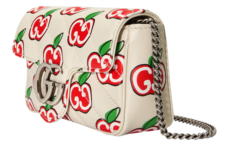 (WMNS) Gucci GG Marmont Rectangular Leather Chain Shoulder Bag 'Cream White Red' 476433-1W8AN-9086