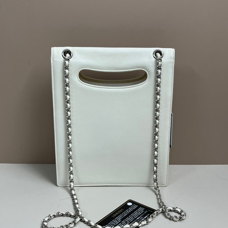 Chanel White Lambskin 2Way Chain Bag Quilted