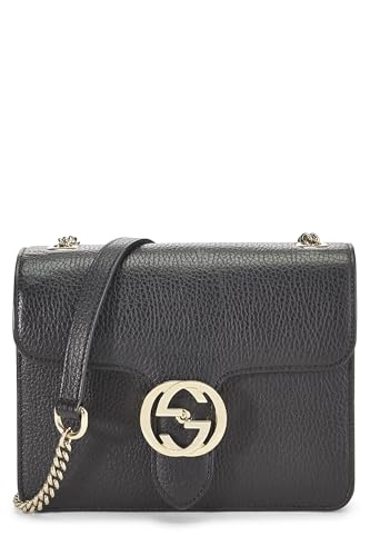 Gucci,  Black Leather Interlocking Crossbody Small, Black