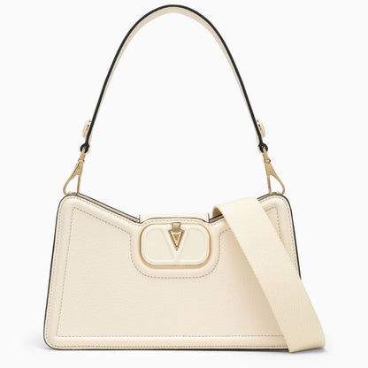 Valentino Garavani Vlogo Ivory Shoulder Bag In Garnet Calfskin Women