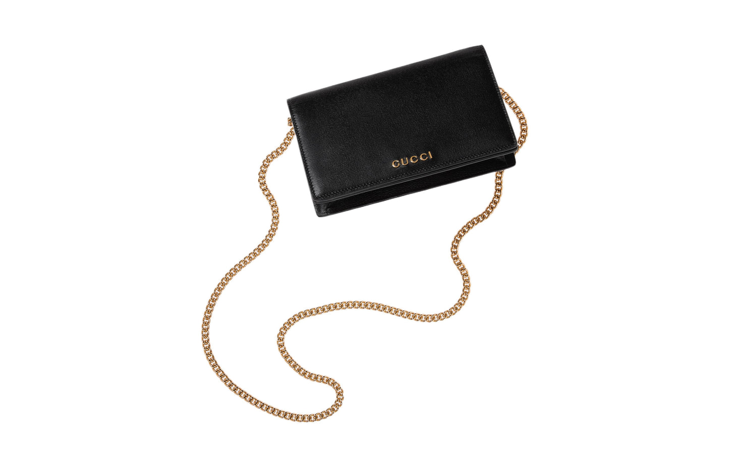 (WMNS) Gucci Chain Wallet With Gucci Script 'Black Leather' 772643-0OP0N-1000