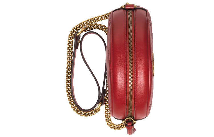 (WMNS) Gucci GG Marmont Gold Logo Leather Chain Shoulder Messenger Bag Mini Red 550154-0OLET-6438