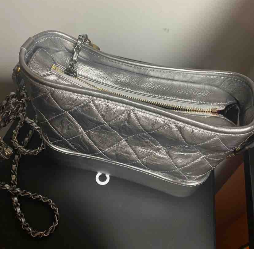 Chanel Gabrielle Shoulder Bag, Silver Quilted Leather, Medium