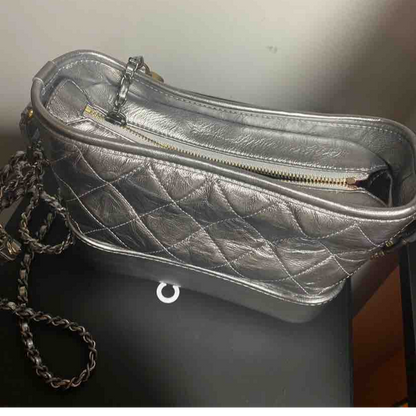 Chanel Gabrielle Shoulder Bag, Silver Quilted Leather, Medium