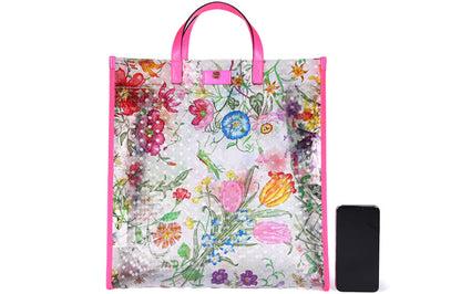 (WMNS) Gucci Metallic Tiger Head Adornment Flowers Printing PVC Tote Pink Handbag 548713-91EB0-8859