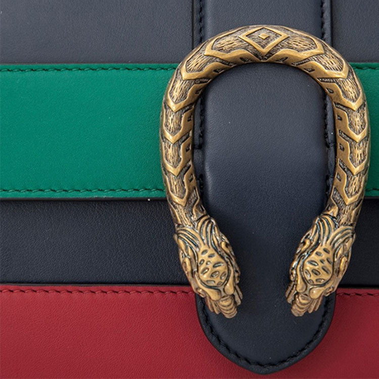 (WMNS) Gucci Dionysus Tiger Head Bamboo Stripe Leather Handbag 'Navy Blue Green Red' 523367-CWLMT-8543