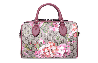 (WMNS) Gucci GG Blooms Logo Printing Canvas Boston Small Ebony / Pink / Wine Red Handbag 409529-KU2IN-8693