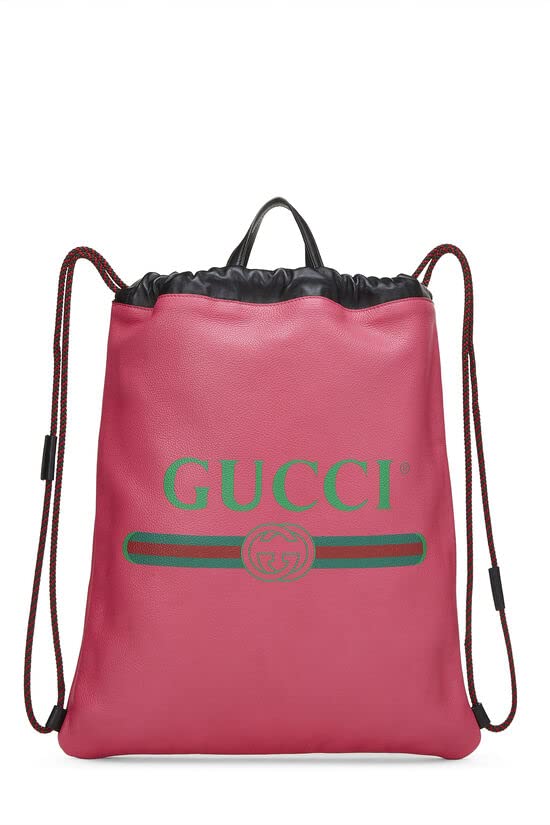 Gucci,  Pink Leather Logo Print Drawstring Backpack Large , Pink