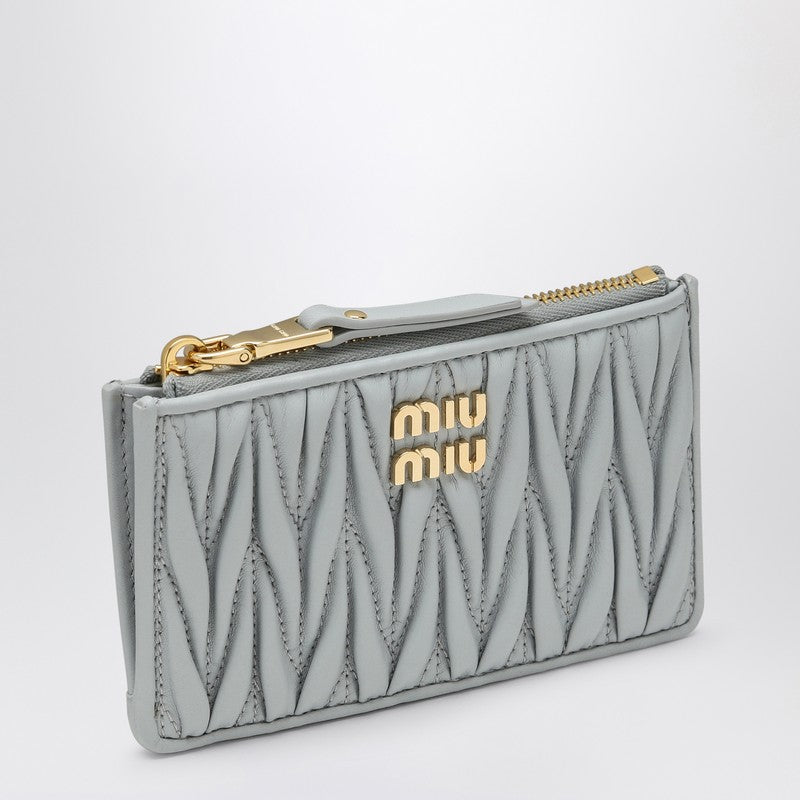 Miu Miu Pearl-Coloured Matelassé Zip Cardholder Women