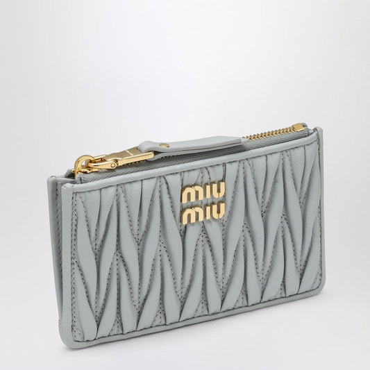 Miu Miu Pearl-Coloured Matelassé Zip Cardholder Women