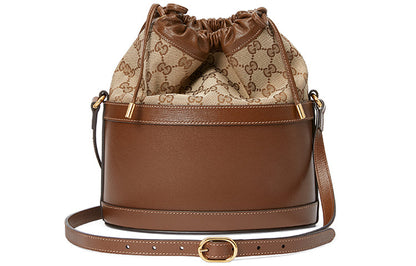 (WMNS) Gucci Button1955 Series Drawstring Bag Single Shoulder Bag Brown 602118-1DBUG-2363